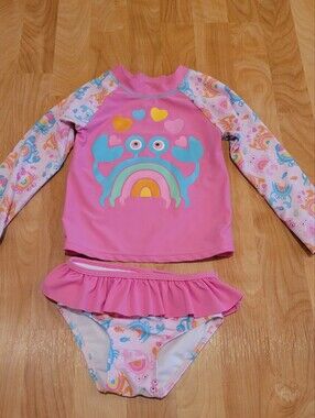 Sol Swim Toddler Pink Crab Rash Guard Swim Set Size 2T New